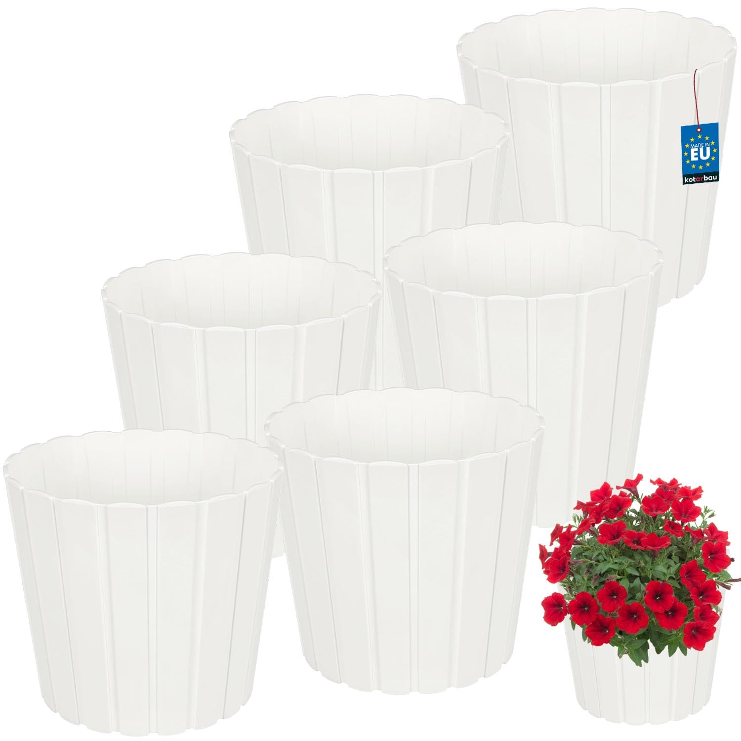 KOTARBAU Set of 6 Flower Pots - Planters - Diameter 29 cm Height 27 cm - White - Plastic - Plant Pot for Indoor Places - Flower Pots - Large - Outdoor - Planter - Balcony - Decorative