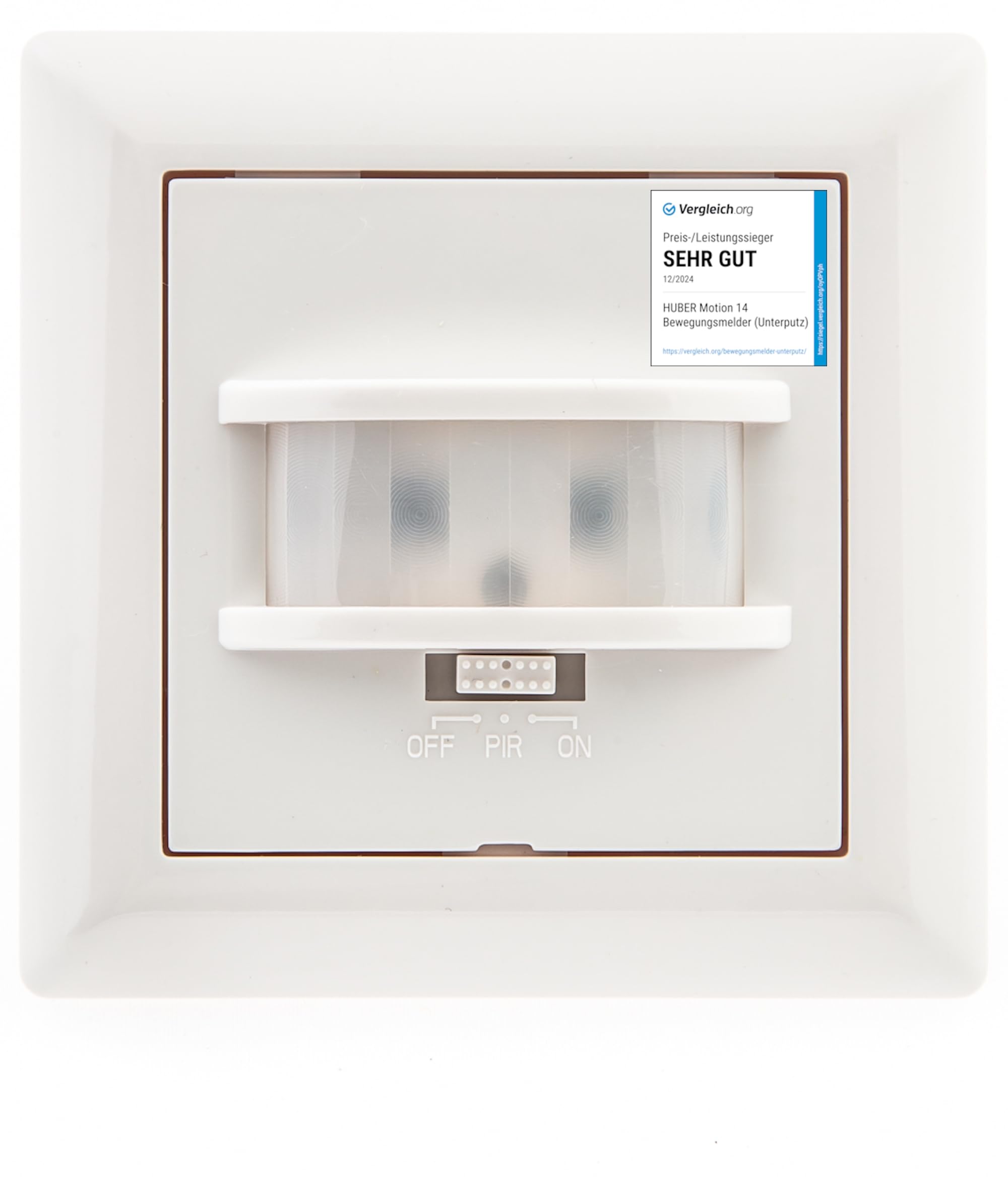 HUBER Motion 14 Detector de Movimiento PIR 170° [55x55mm] para Interiores I Detector de Movimiento Empotrado, 2 sensores - Sensor de Movimiento con Interruptor, también para Serie de interruptores