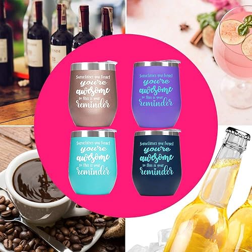 Miniatura 5 de Vaso de vino con texto en inglés "You're Awesome Thouse" con frases para mujeres, agradecimiento, regalos inspiradores para ella, divertida Navidad,
