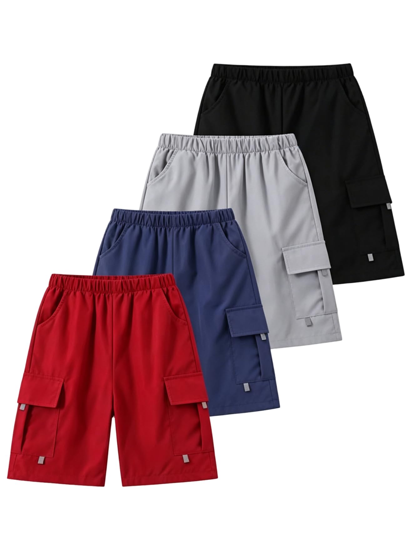 4 Pack Boys Pull on Jogger Shorts Cargo Shorts with Pocket 3-14Y
