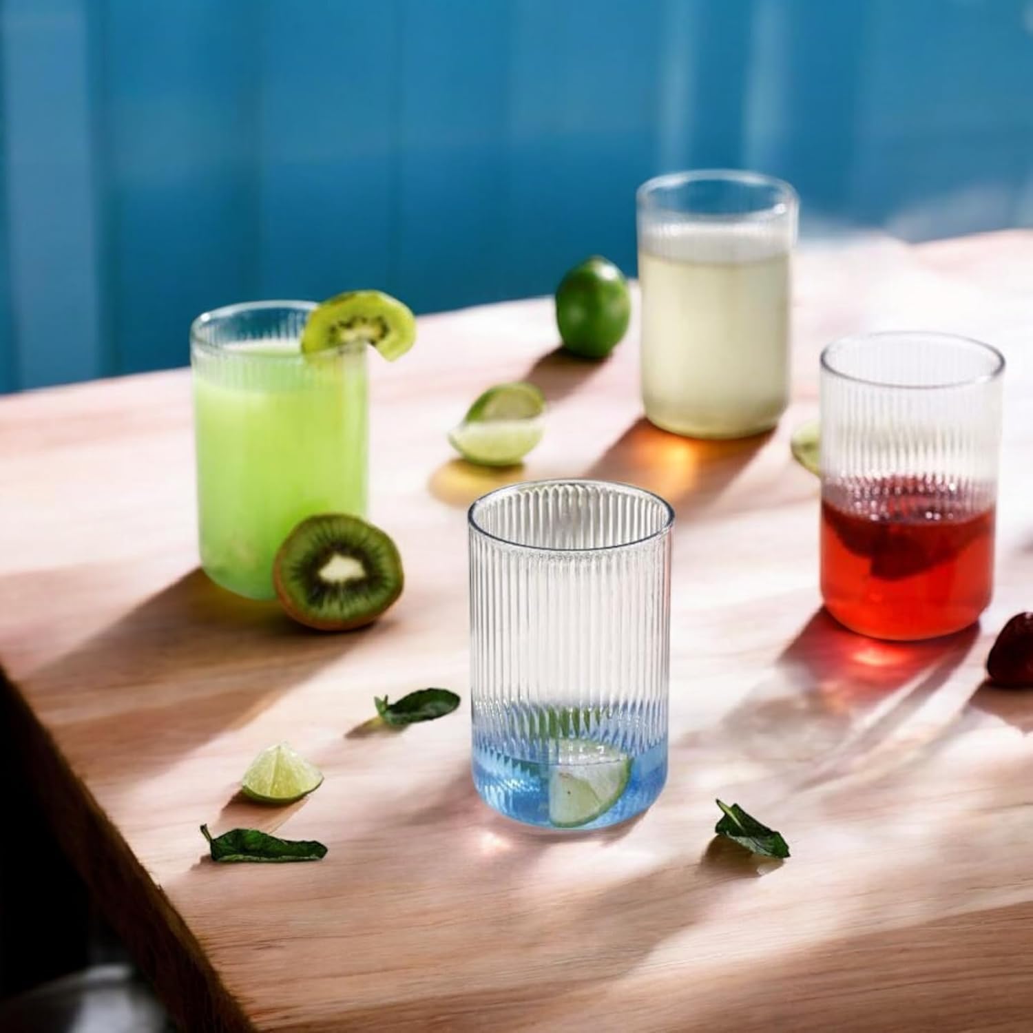 Amishaine Round Lining Glass Pitcher jug with Textured Ribbed Design for Serving Water Juice iced Tea Cocktails Milk and Beverages at Home Kitchen Dining table-250 ml 1