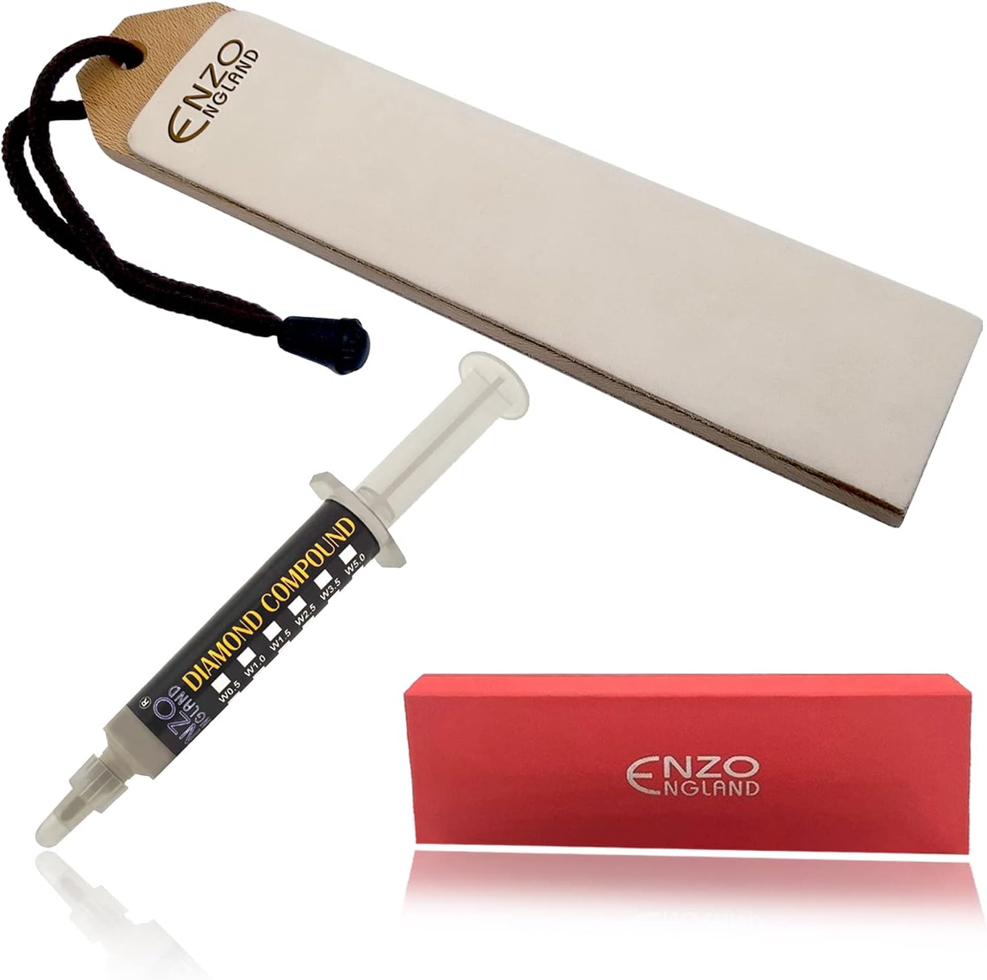 ENZO ENGLAND Leather Strop with Diamond Honing Compound Set Sharpening