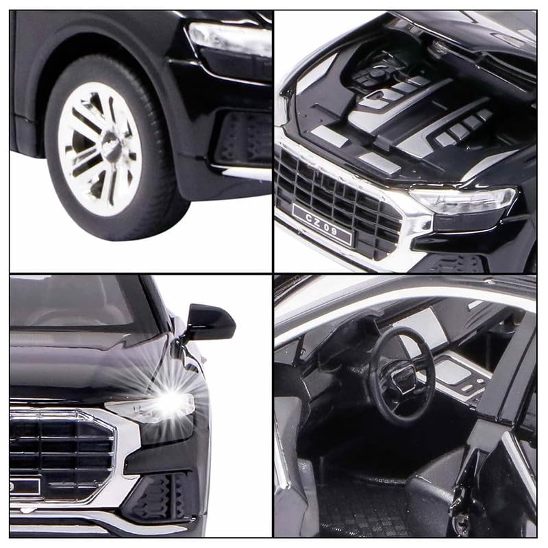 Image of New 1:32 Q8 Diecast Alloy Metal Pull Back Car with Openable Doors Music Sound and Light Vehicle Toy Car for Kids Boys (Black)