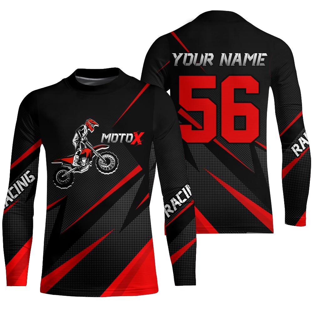 Motocross Racing Jersey Youth Red Black UPF30+ MX Racing Dirt Bike Shirt Men Kid Motorcycle Riding Jersey XM217 (Kid Jersey)