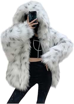 ジャケット・アウター EMBROIDERED FAUX FUR HOODED JACKET WHITE Tinhulf Women's Faux Fur Short Puffy Hooded Coat With Hat