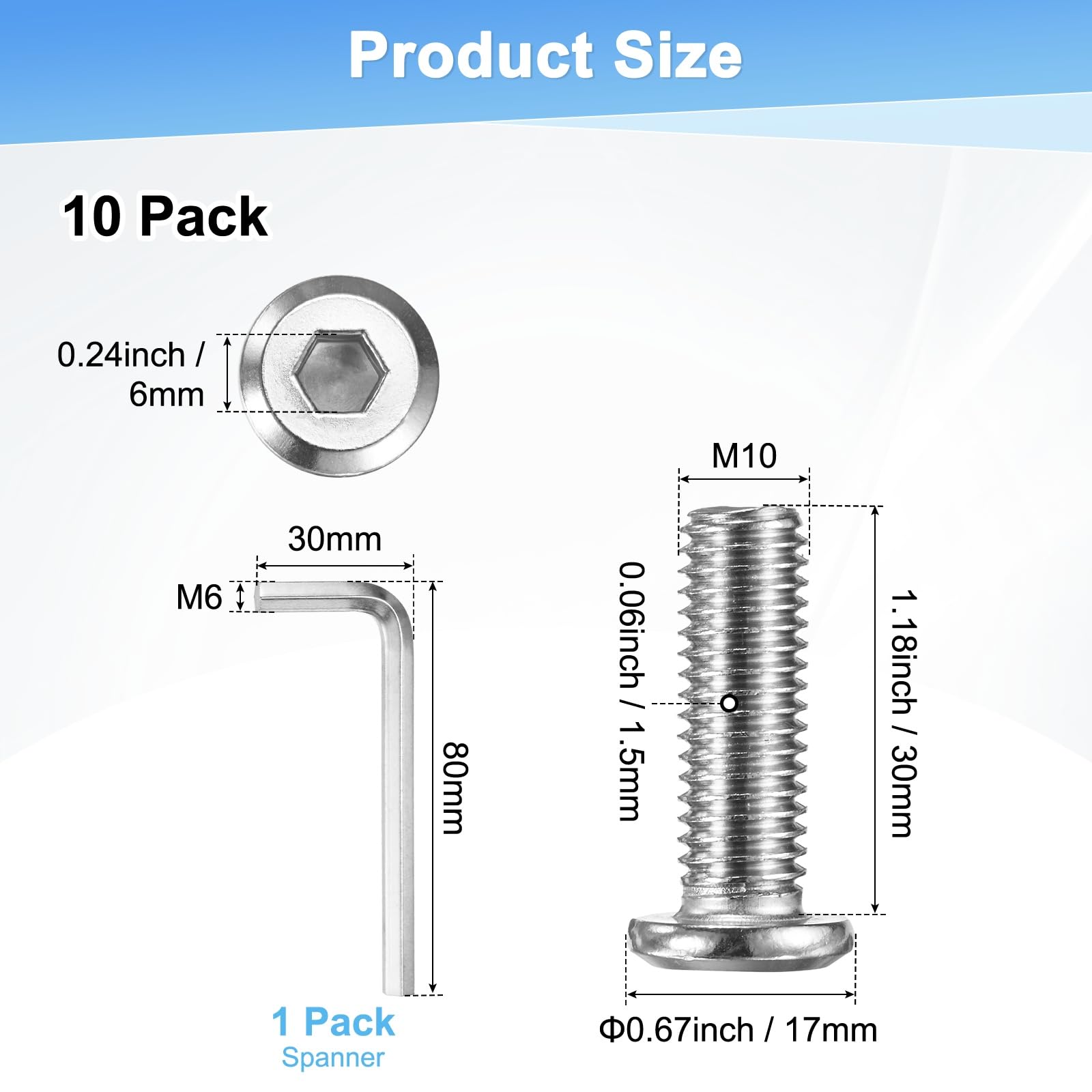 M METERXITY 10-Pack Flat Head Socket Cap Screws - Image 3