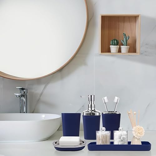 Miniatura 7 de Juego de accesorios de baño de 9 piezas de plástico con basura, soporte para cepillos de dientes, vaso para cepillos de dientes, dispensador de
