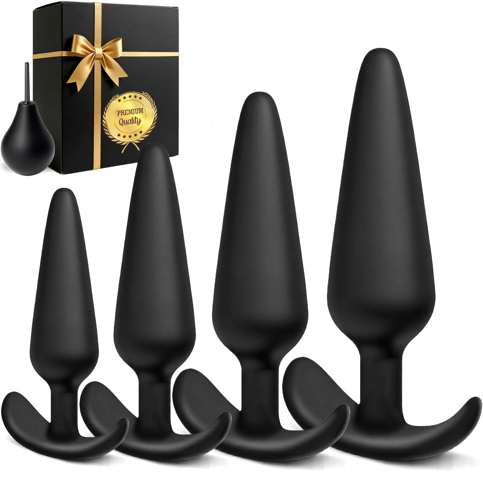 5 Stück Analplug# für Frauen Männer mit Analdusche für Analverkehr, 4 Größen Ø2.29  bis Ø4.06 cm Anal Plug für Anfängern bis Profis, T-Basis Silikon Buttplug Analplugs Anal Dildo Sexspielzeug-Sets
