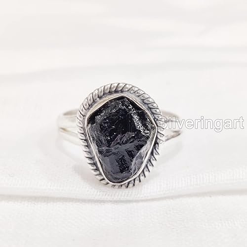 Miniatura 5 de Natural Black Tourmaline Ring, Rough Tourmaline Ring, October Birthstone, Bohemian Ring, 925 Sterling Silver, Womens Ring, Christmas, Handmade,