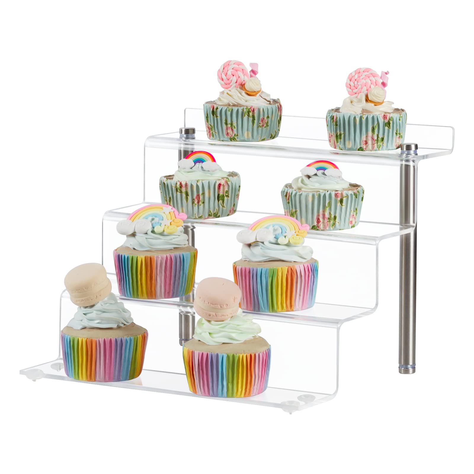 CECOLIC Estante elevador acrílico transparente de 4 niveles para figuras coleccionables Pop, cupcakes, perfumes, elevadores de exhibición para decorar y organizar, 9 x 8.3 x 6.8 pulgadas (pequeño, 2