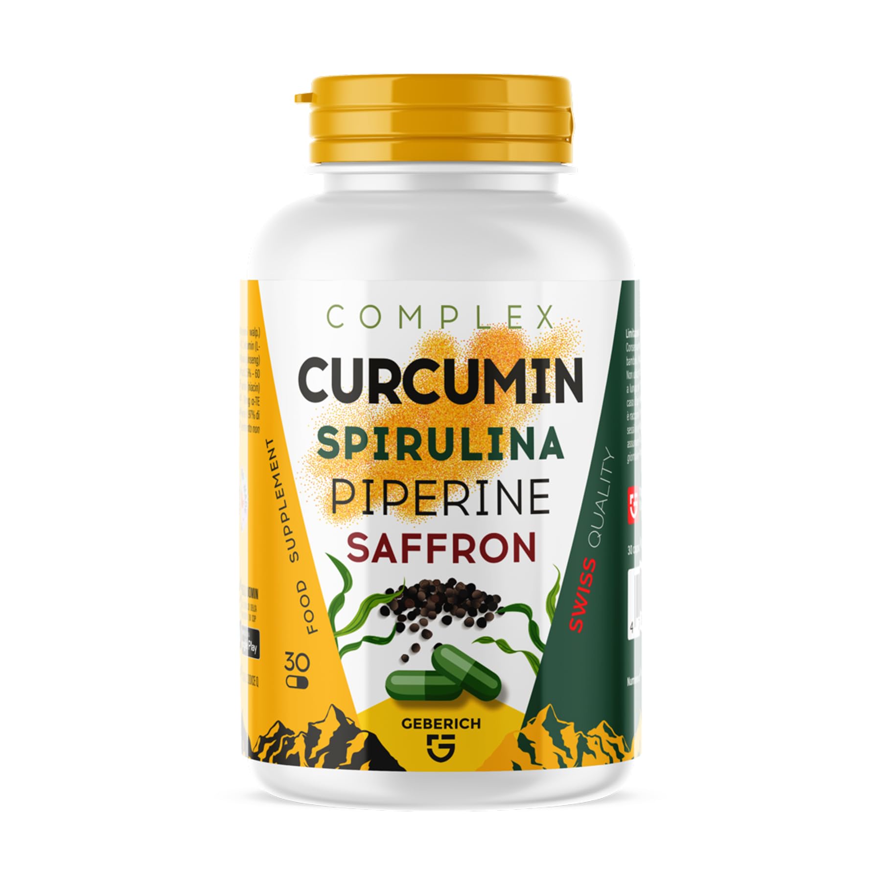 Capsule COMPLEX CURCUMIN | Supporto Anti-infiammatorio | Estratto di Curcuma 10% 500 mg, Spirulina 20 mg | Benessere Generale | con Zenzero 20 mg, Piperina 1 mg | 30 Capsule | Integratore Alimentare