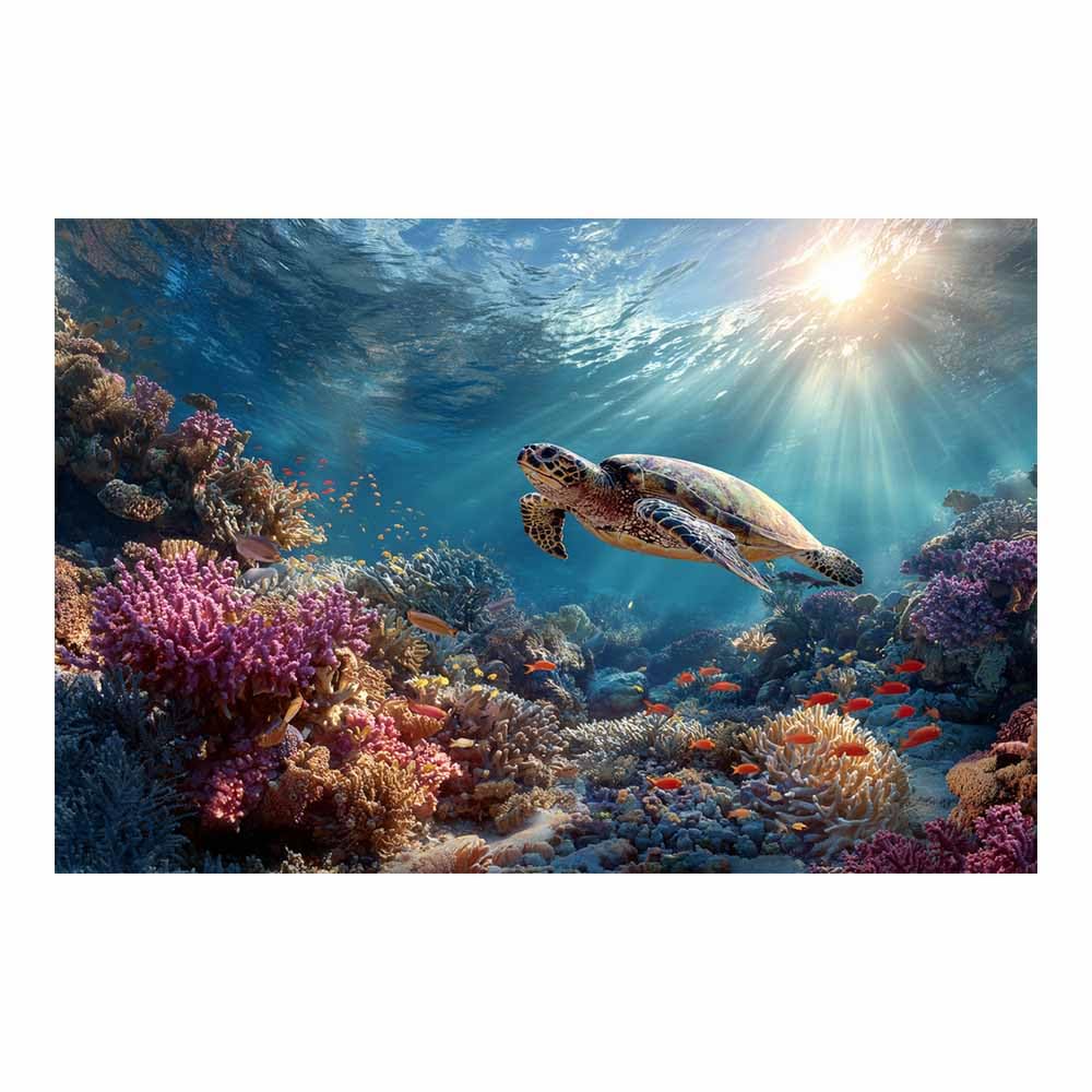 HUYEEI Canvas Wall Art Beachs Turtles plays the reefs marine animals Seascape Vintage Artwork for Seaside Livings Room Bedroom Bathroom Decor(blue)-60x80cm Unframed