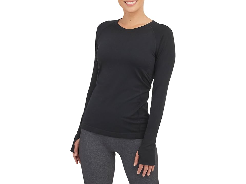 Spanx Lamn Active Seamless Long Sleeve Tee (Very Black) Women's Clothing INTERNATIONAL SHIPPING