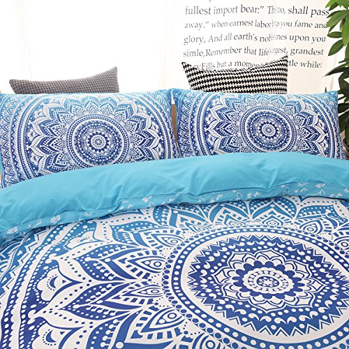 Lssawzh Bohemian Mandala Duvet Cover Set Twin Size (59X83 Inch), 2 Pieces Include 1 Blue Boho Chic Microfiber Duvet Cover Zipper Closure And 1 Pillowcase, Bedding Set For Boys, Girls, Kids And Teens #TOP3