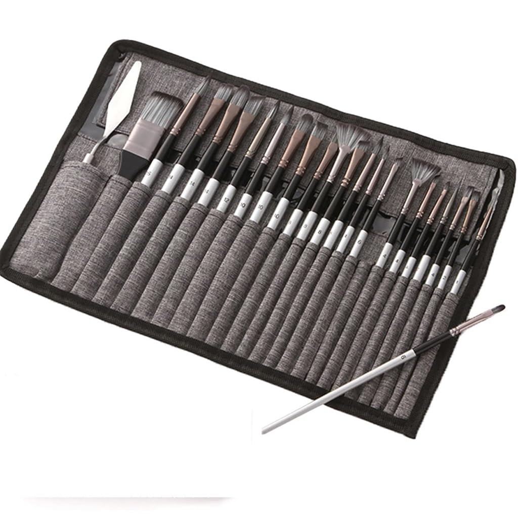 Sjdopulse D 24Pcs Synthetic Paint Brush Set Nylon Hair Wooden Handle Watercolor Brush Watercolor Gouache Painting