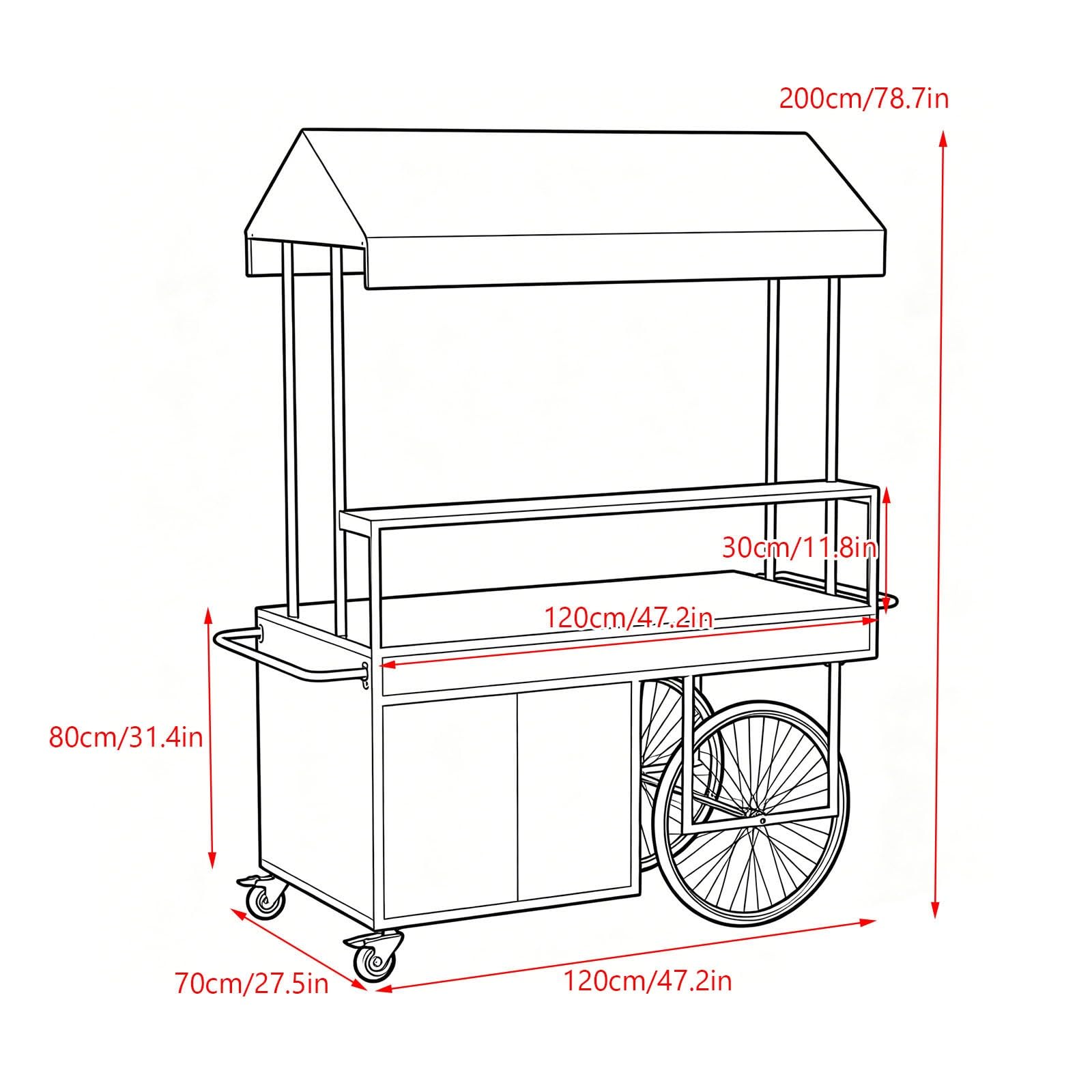 Carrello di vendita all'aperto portatile con le ruote & il baldacchino, stalla mobile dell'alimento per i festival, eventi della strada, banco di mostra commerciale del mercato