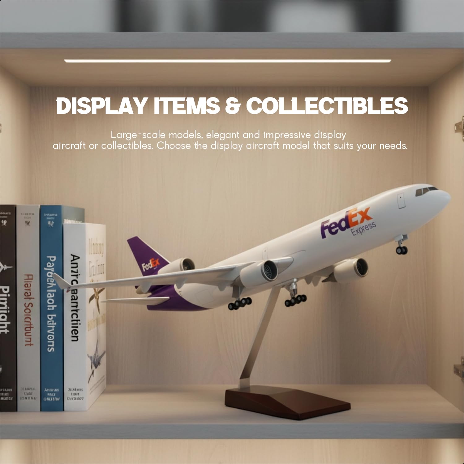 MD-11 model samolotu w skali 1:130, kompatybilny z FedEx, ze stojakiem (długość 47 cm), z żywicy, idealna jako pamiątka dla dorosłych, dekoracja do domu lub biura.