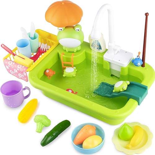 Fregadero de juego con agua corriente, juguetes eléctricos para fregadero de cocina para niños, juguete de fregadero de cocina para niños, juguetes