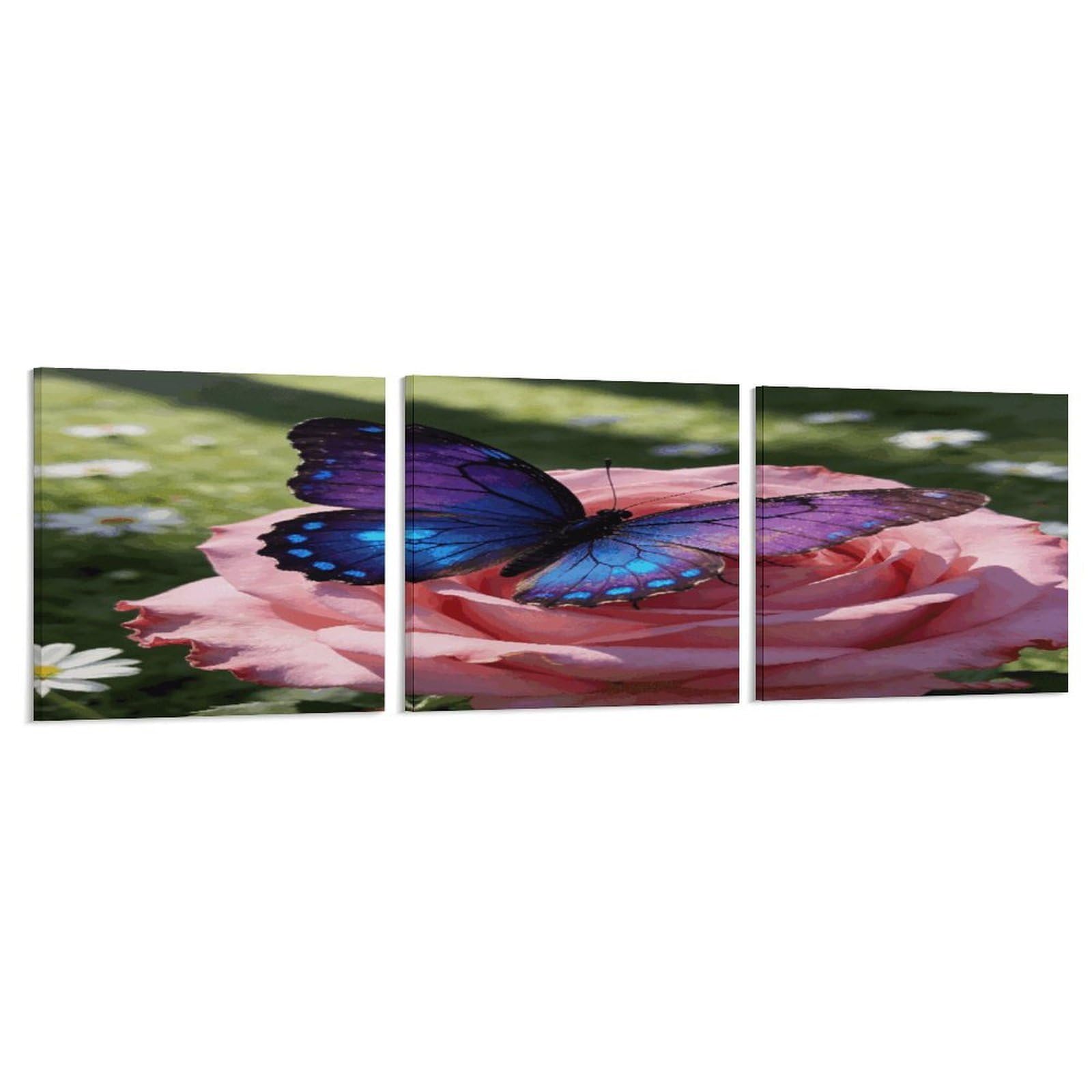 Khauerbc Style Set Of 3 Butterfly And Flowers Wall Art，Paintings Artwork For Living Room, Hallway, Bedroom, Office Wall Decor For Living Room, Hallway, Bedroom, Office Paintings Artwork 8X8 Inch