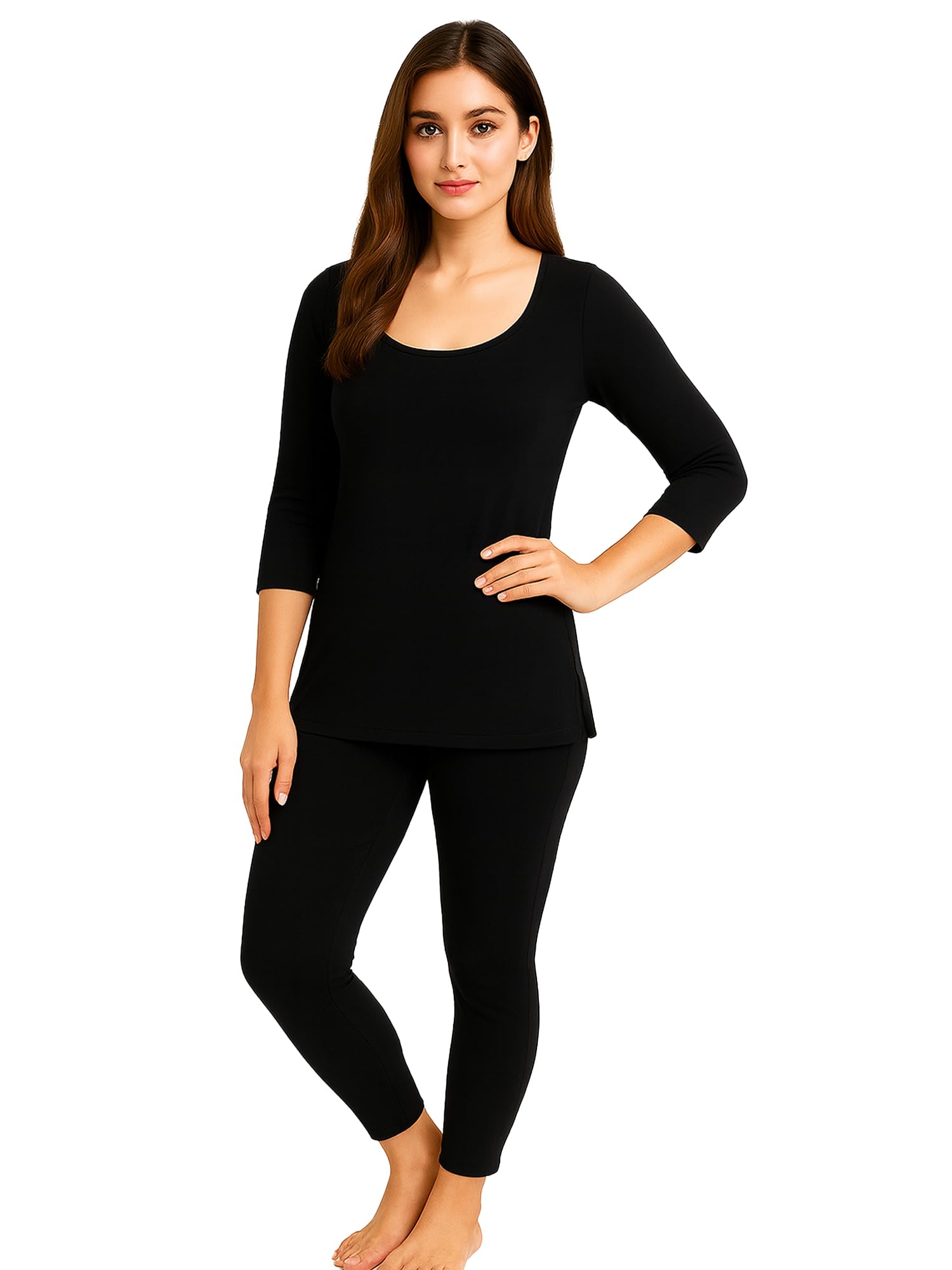 Kuchipoo Women’s Winter Thermal Set | Black Full Sleeves Top & Bottom Innerwear for Warmth & Comfort