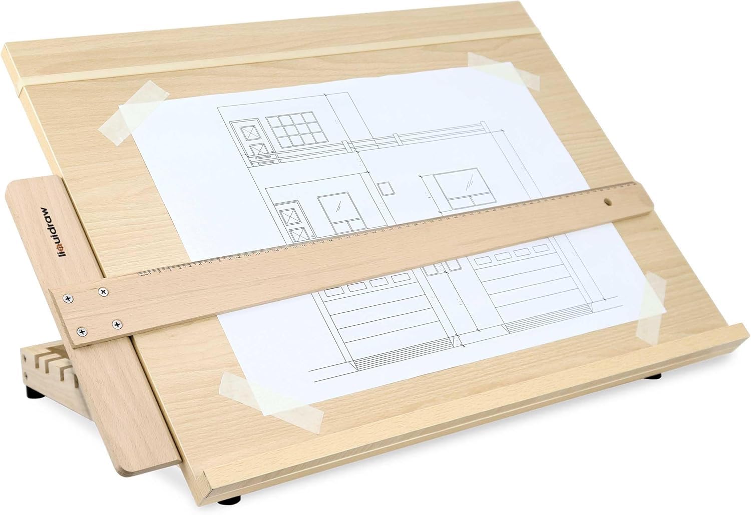 Liquidraw Planche à dessin d'artiste A2, planche à dessin d'art en bois massif réglable à 6 angles avec règle carrée en T de 60 cm, chevalet de table portable pour dessin 25,5" x 18,5"
