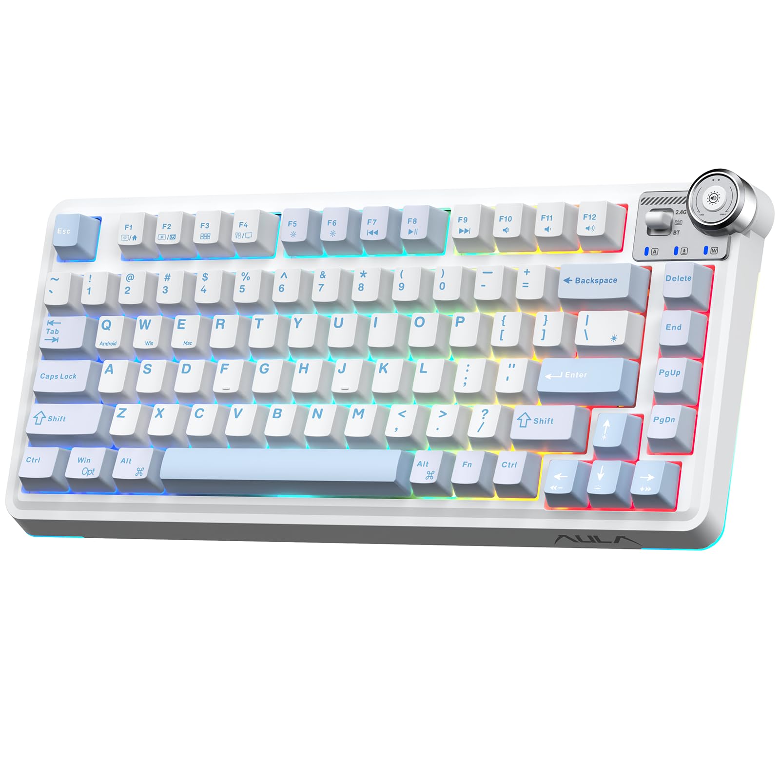 Aula AU75 75 Wireless Gaming Keyboard Tri-Mode Hot-Swappable Mechanical Keyboard with Control Knob RGB Backlit PBT Keycaps Bluetooth