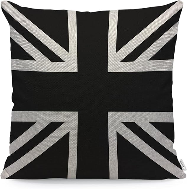WONDERTIFY Union Jack Cushion Cover United Kingdom Flag Geometric Throw Pillow Covers Cushion Case For Couch Home Decor Black White 45X45 Cm