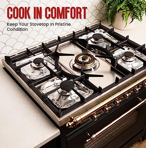 Gas Stove Burner Liners (100 Pack) - Disposable Aluminium Foil Covers, 8.5” Heat-Resistant Protector, Fits Gas or Electric Ranges, Thick Foil for Mess-Free Cooking, Perfect Stove Cover for Kitchen