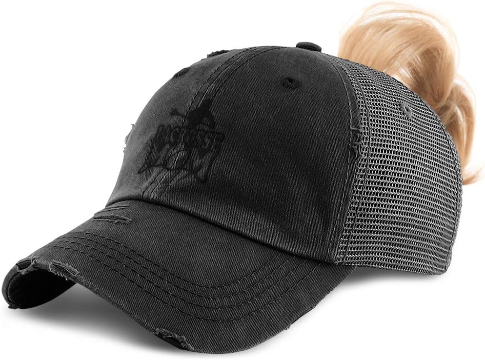 Womens Ponytail Cap Lacrosse Mom Sport Embroidery Cotton Distressed Trucker Hats