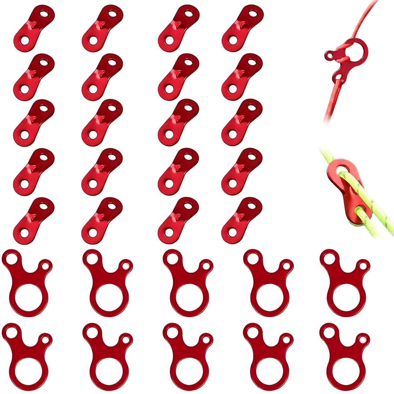 Eowppue Black 30 Pcs Aluminum Guy Rope Tensioners Tent Wind Rope Fastener Buckle Cord Adjuster Guyline Wind Rope Cord Lightweight For Camping Hiking Backpacking Picnic Outdoor Tent Accessory (Red)