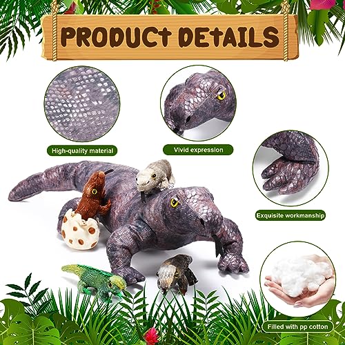 Zomiboo 5 Pieces Komodo Dragon Plush Toy Set 26 Inch Monitor Lizard Stuffed Animal with 4 Plush Baby Lizards, Stuffed Komodo Dragon Plush Giant Lizard for Boy Girl Birthday Gift Pet Party Favor