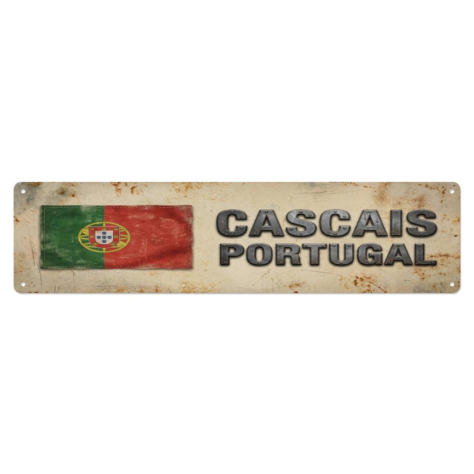 Metal Tin Sign Vintage Cascais Portugal Flag Decor Rustic Travel