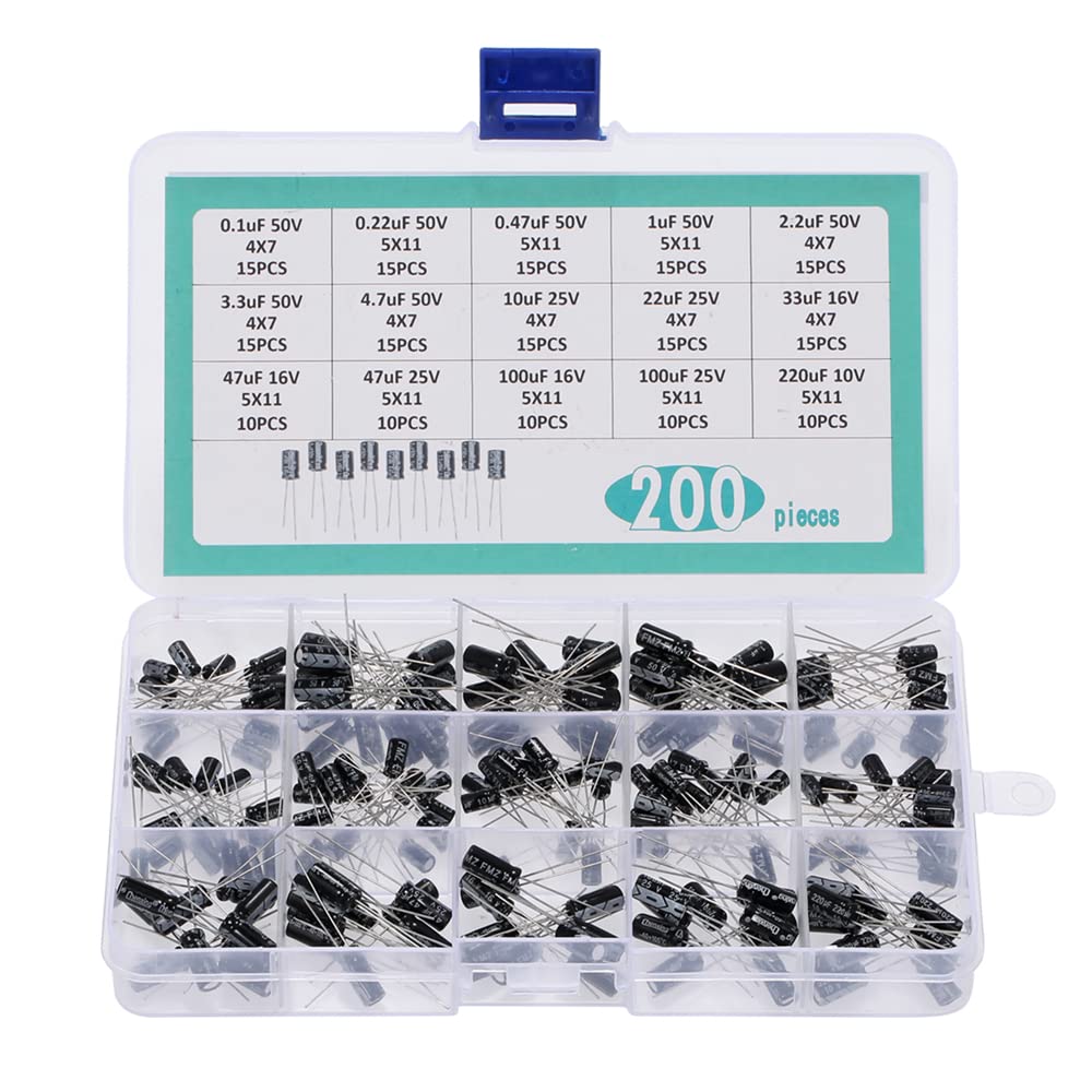 Pepisky200PCS 15Values Electrolytic Capacitors Kit with Box