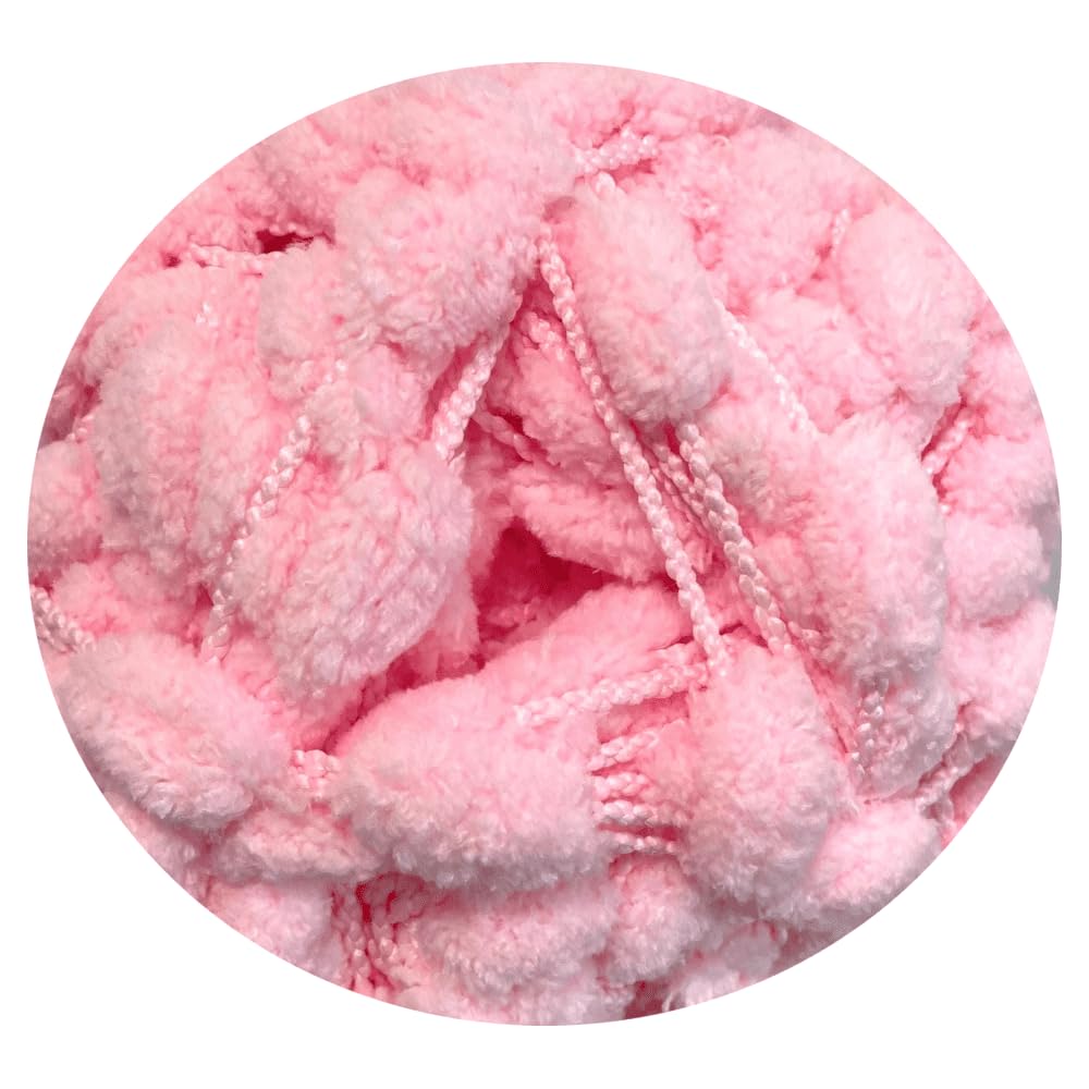 WoolCraft Pom Pom Knitting & Crochet Yarn, Popular Super Soft Baby Yarn Available in a Selection of Prints and Pastel Shades, 100% Polyester, 100 Metres, 200g Balls, Pack of 5, Pink