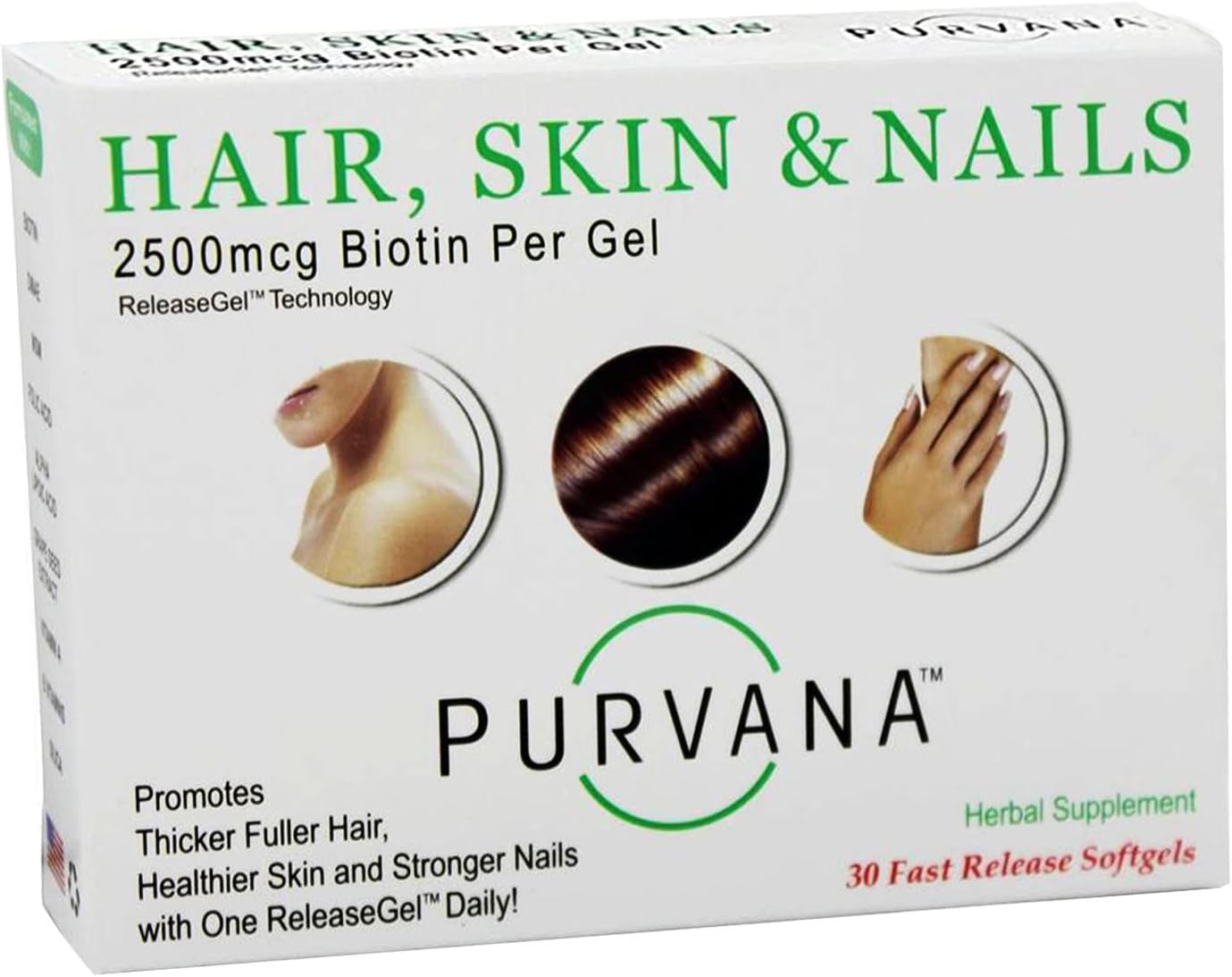 WellgenixPurvana Hair, Skin, And Nails Vitamin Softgels For High Absorption - Double Strength 2500mcg Biotin, Vit A & B, Folic Acid, Grape Seed Extract - Herbal Supplement (30 Count)