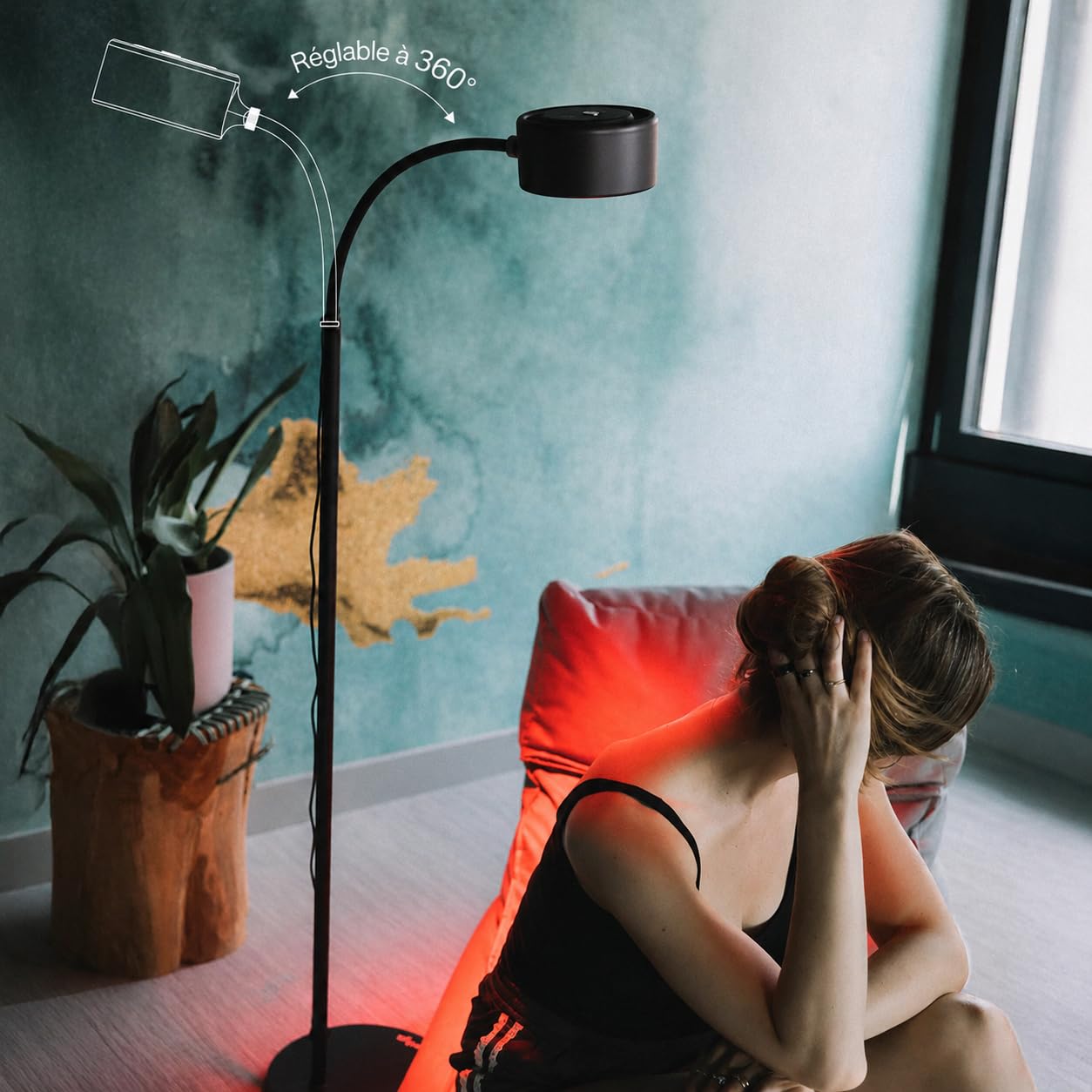 Gen30 Lampe LED à lumière rouge avec 6 longueurs d'onde (630-850 nm) | Lampe lumière rouge et infrarouge proche avec mode vision 670 nm | Réglable en hauteur en continu, mode impulsion (noir)