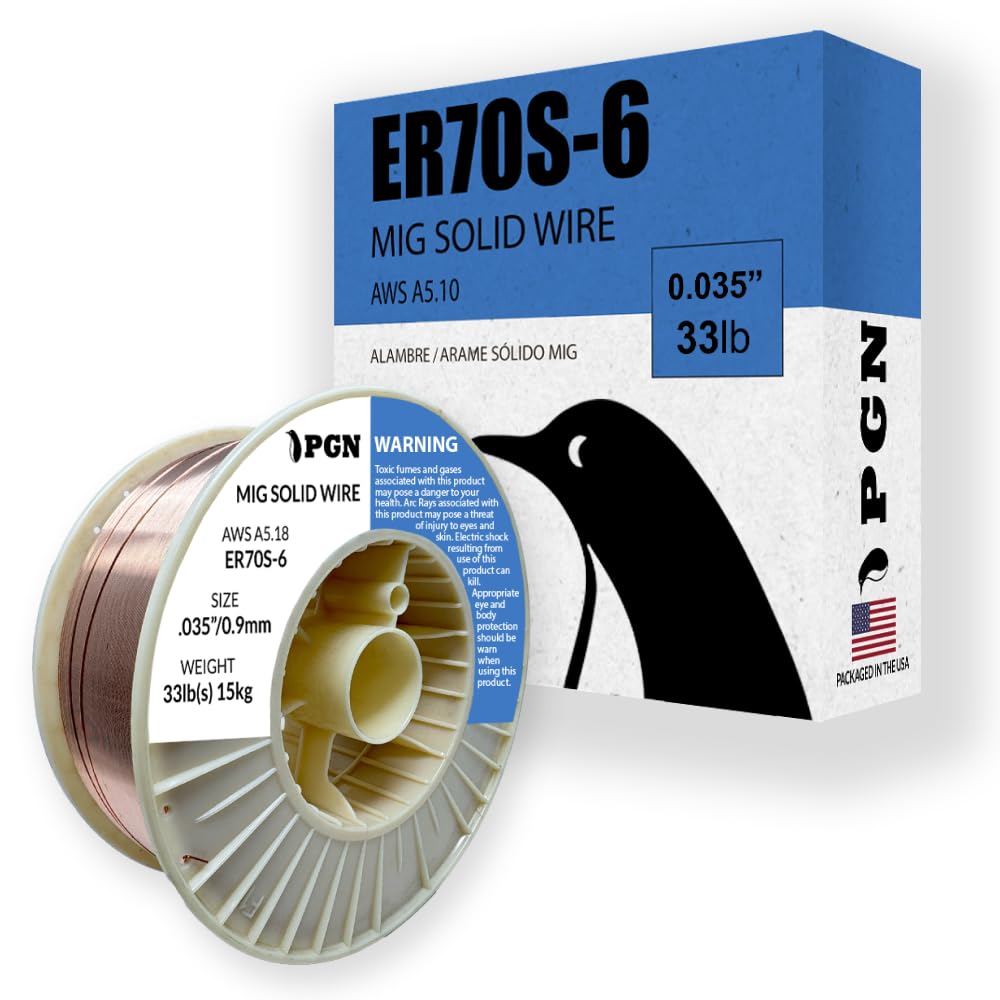PGN Solid MIG Welding Wire - ER70S-6 .035 Inch, 33 Pound Spool - Mild Steel MIG Wire with Low Splatter and High Levels of Deoxidizers - For All Position Gas Welding - Shatterproof ABS Spool