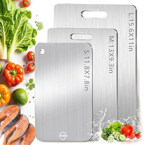 UFJEG Titanium Cutting Board Set of 3, titanium cutting boards for kitchen, Non Toxic, Double-Sided Food Grade Chopping Board for Outdoor Camping(15.6