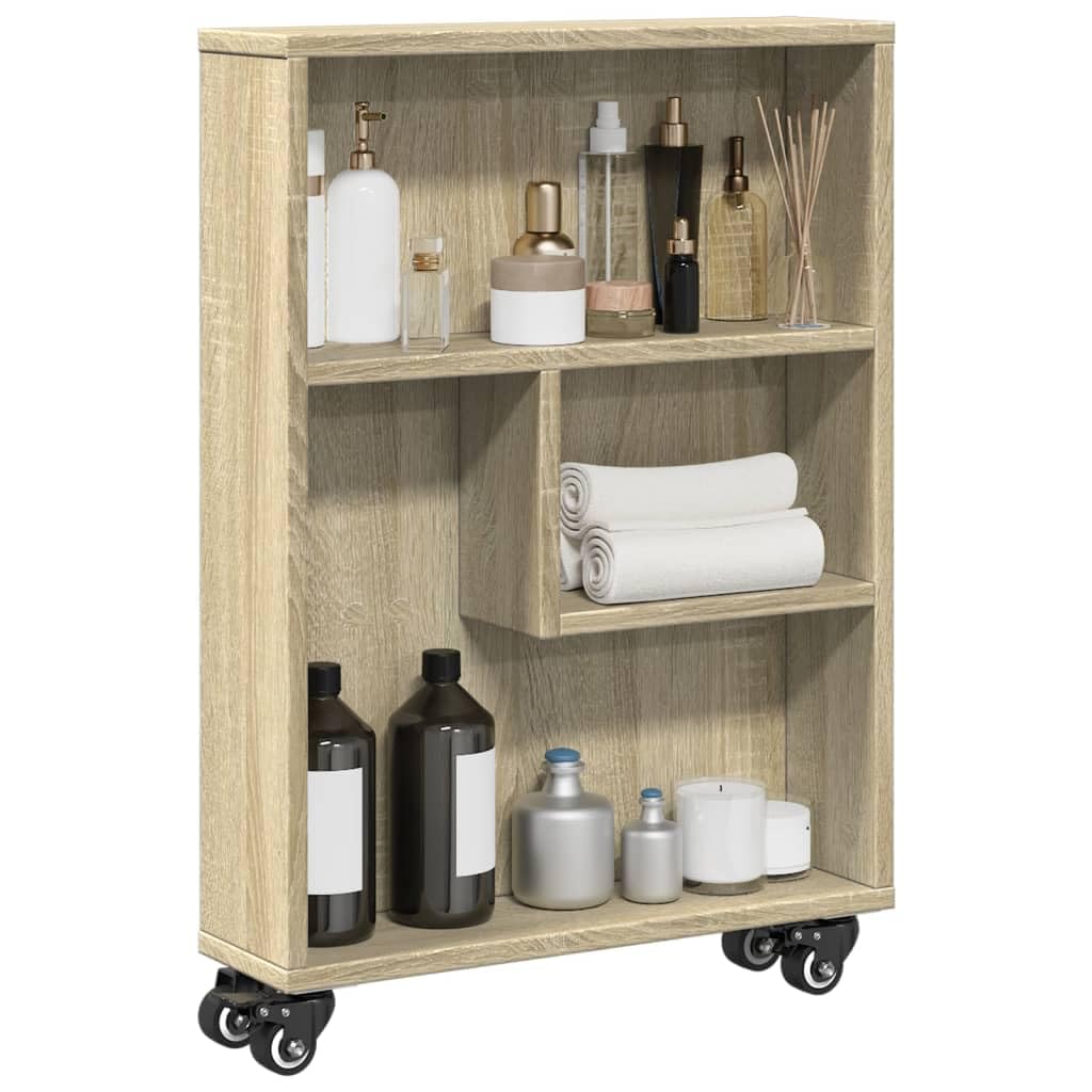vidaXL Chariot de Rangement étroit Chêne Sonoma 48 x 13 x 68 cm Bois d'ingénierie