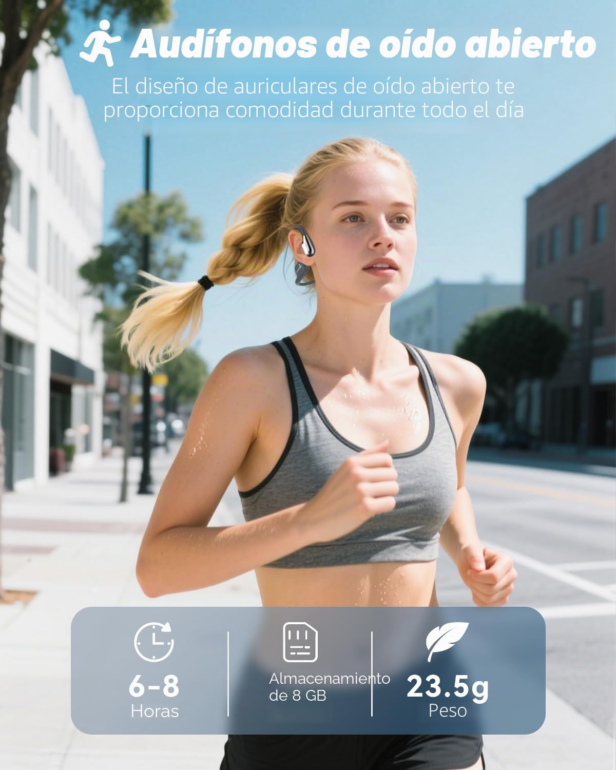 ANSTEN Auriculares Natacion Conduccion Osea, IP68 Auriculares para Nadar Impermeables con Bluetooth 5.4, Cascos Abiertos con 8G Mp3 para Nadar Correr Ciclismo