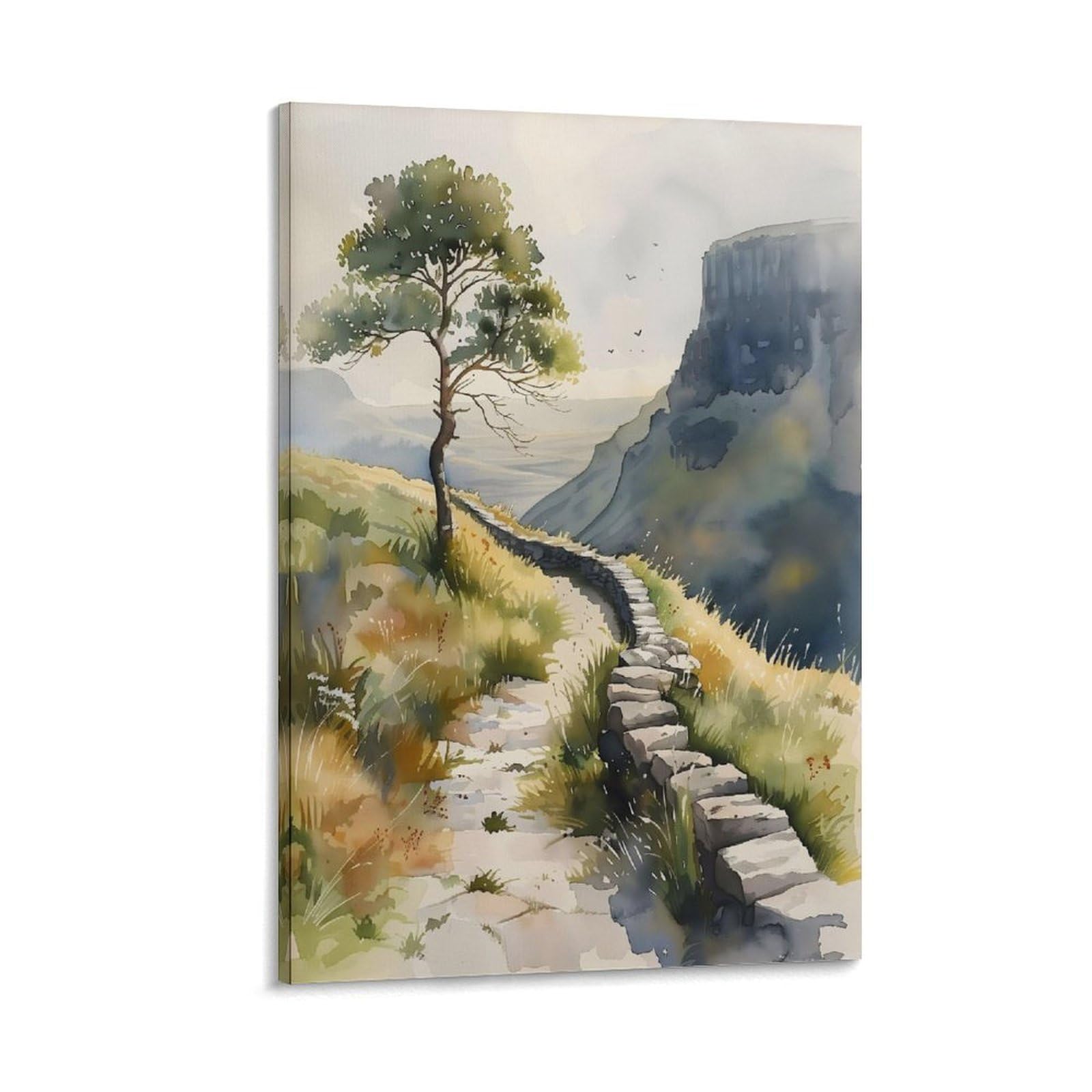 Piank Sycamore Gap Watercolor Painting Northumberland Wall Art Hadrian's Wall Poster Uk Landmark Print Robin Hood T Frame 12X18inch(30X45cm)