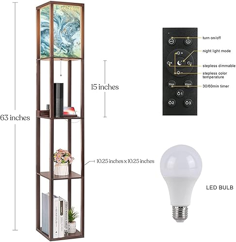 Miniatura 2 de Lámpara de pie de lujo natural con efecto marmoleado antigua técnica de dibujo oriental con estantes, puertos USB y toma de corriente, lámpara alta