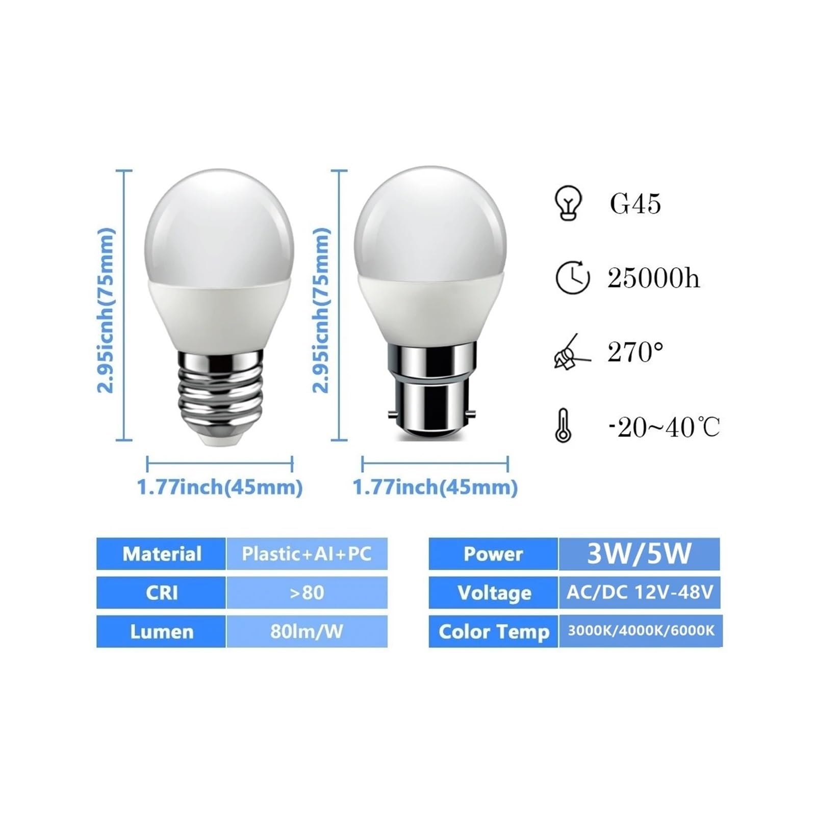 Żarówka LED niskonapięciowa AC/DC12V 24V 36V 48V E27 B22 10W Bombilla do żarówek Led na energię słoneczną 12 woltów niskiego napięcia oświetlenie lampy (Size : 4000K, Material : A60 10W B22_8 PCS_NO