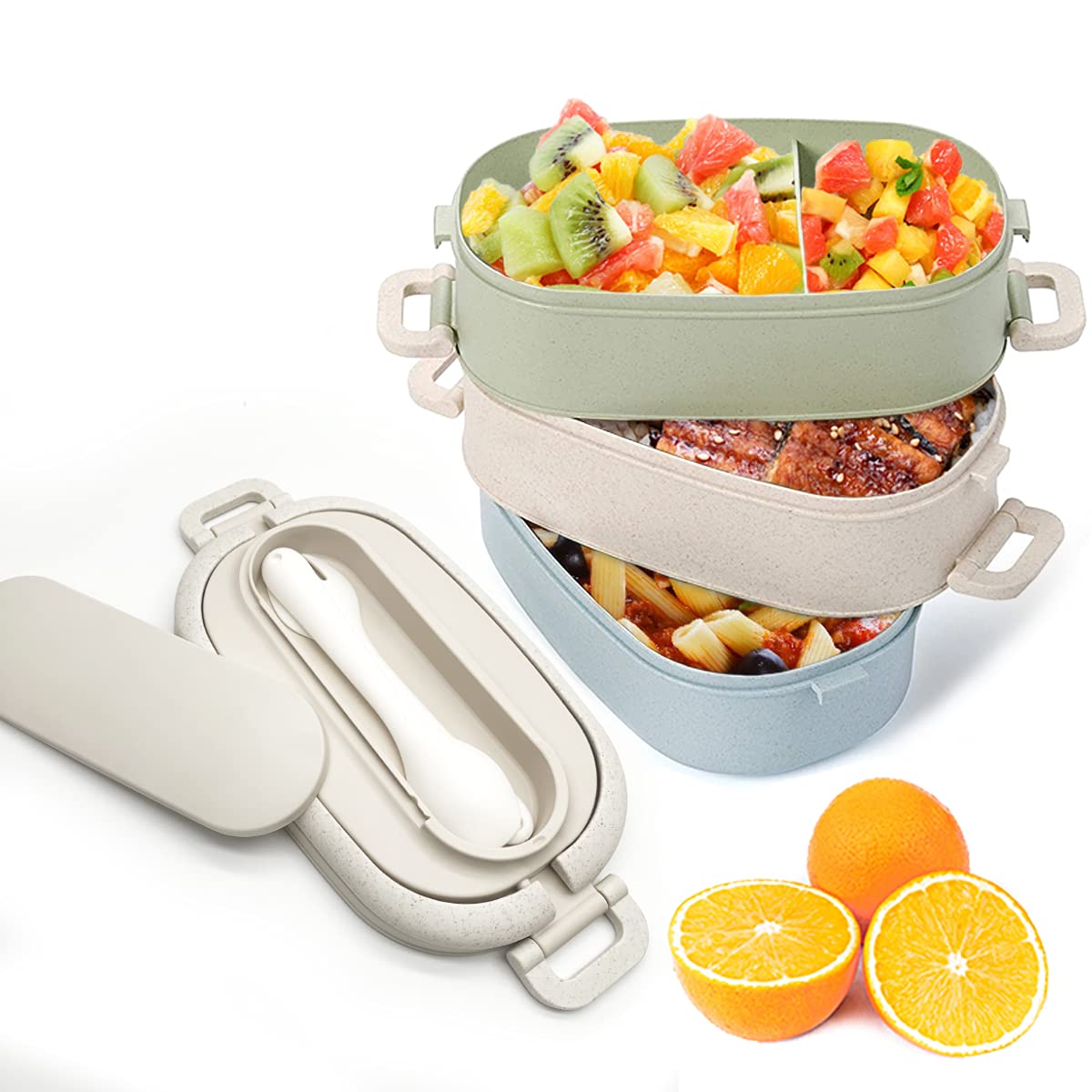 Lunch Box, Bento Box 3-Layer 3 Compartment Sealed Meal Prep Containers and Cutlery Set Lunch Boxes Food Container for Kid Adult Work School, Suitable for Microwave and Dishwasher, Food Storage.