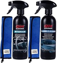 QM Cleaner Kit per la pulizia degli interni del veicolo Pulisce cruscotto, plastica, vetro e schermo | Include detergente per cruscotto(500 ml), detergente per vetri/schermo(500 ml) e 2 panni extra
