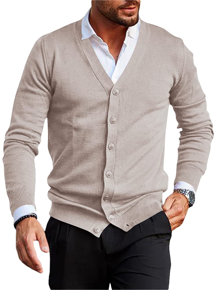 Runcati Herren Strickjacke Kragenlos V Ausschnitt Cardigan Gestrickt Hemd Jacke Leicht Übergangsjacke