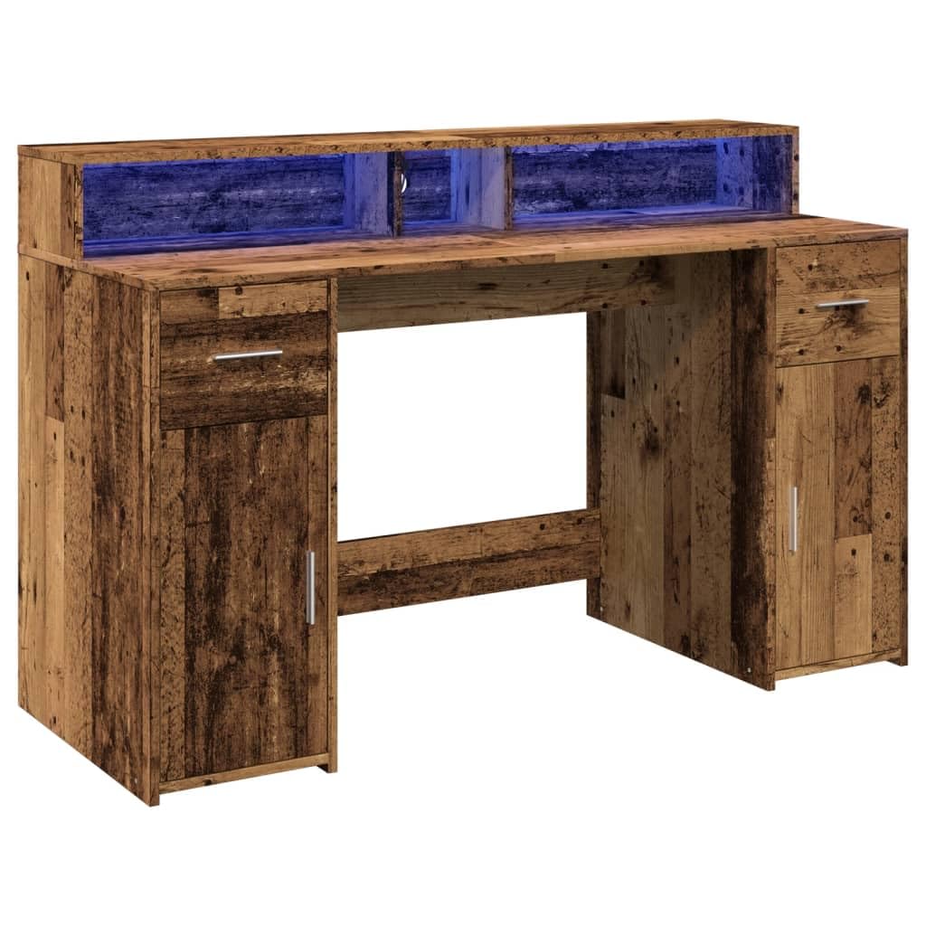 vidaXL Desk with LED Lights Old Wood 140x55x91 cm Engineered Wood — image 1