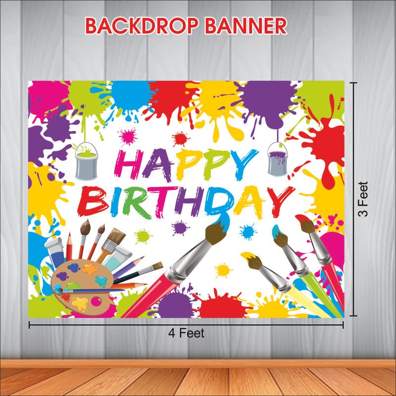 Image of Art Attack Theme Backdrop | Happy Birthday Decoration | Happy Birthday Banner for Kids (Pack of 1, Multicolor, Size: 4x3 Feet)