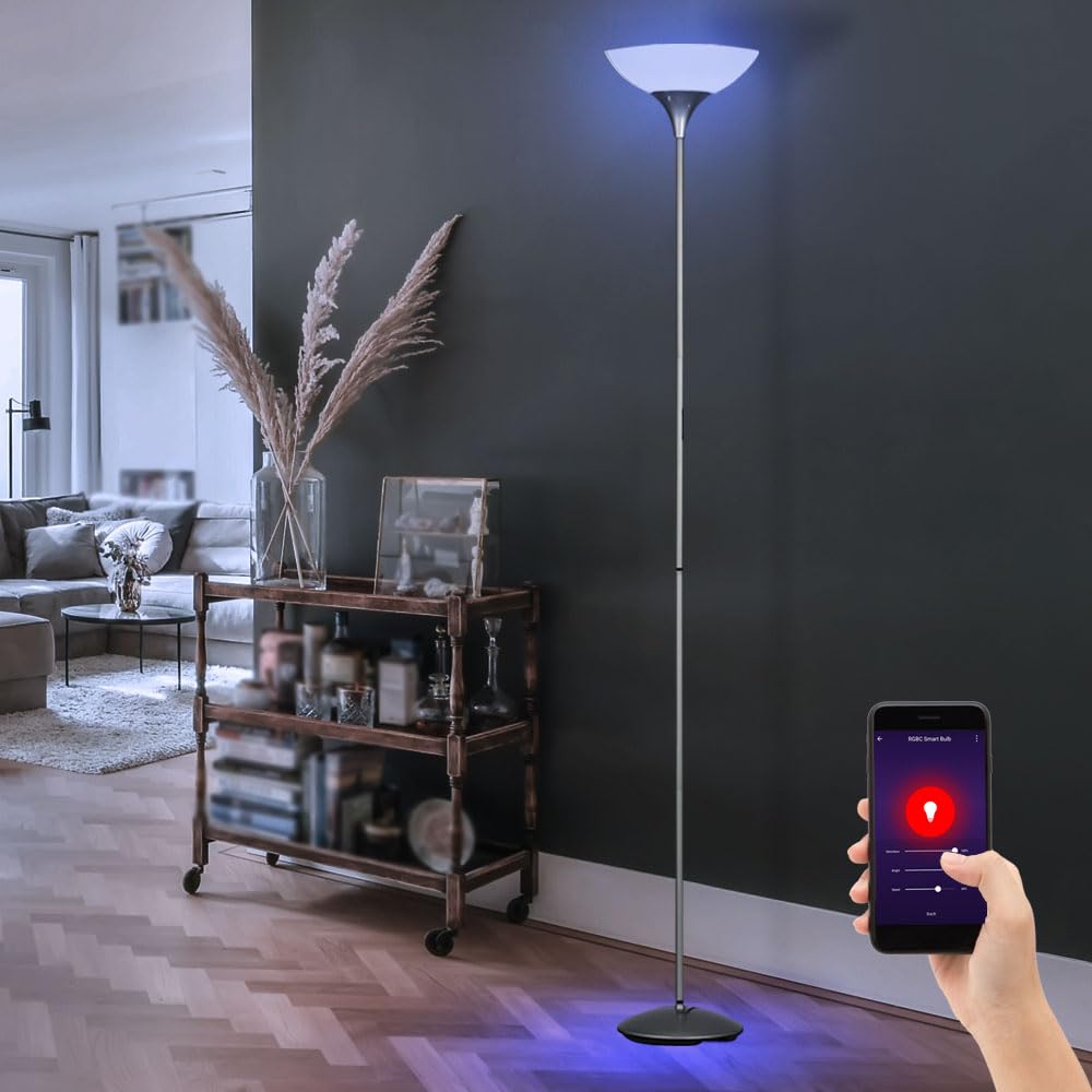 Smart Home Steh Lampe Decken Fluter App-und Sprachsteuerung Leuchte dimmbar im Set inkl. RGB LED Leuchtmittel