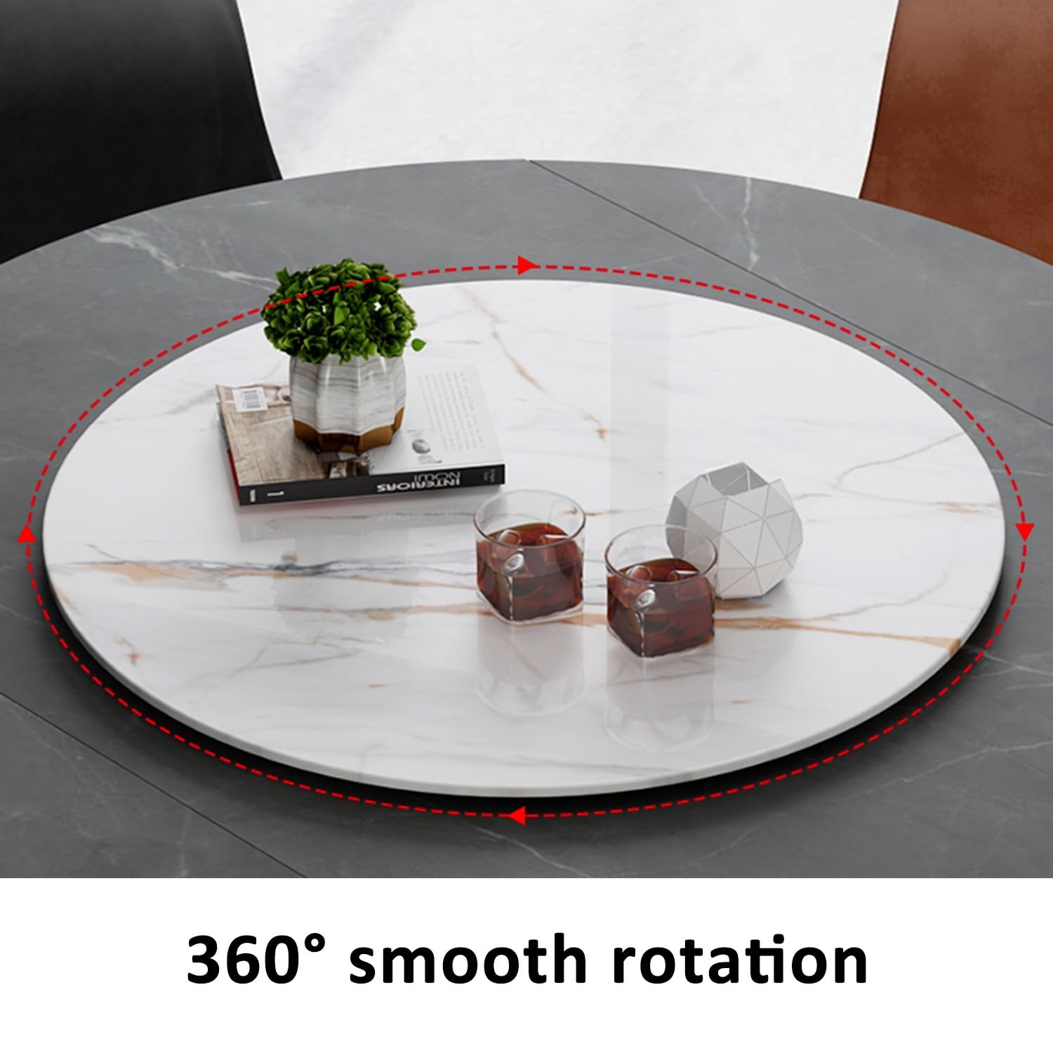 Plateau Tournant Lazy Susan en Ardoise, Texture Marbre, Plateau Rotatif à 360°, Rotation Fluide, Diamètre 60 cm, 70 cm, 80 cm, 90 cm, 100 cm(Yellow-Gray,28in(70cm))